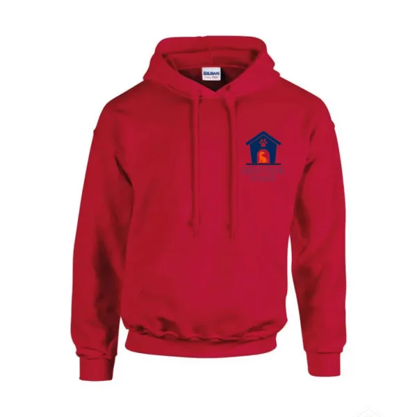 Cherry Red Hoodie Navy Logo
